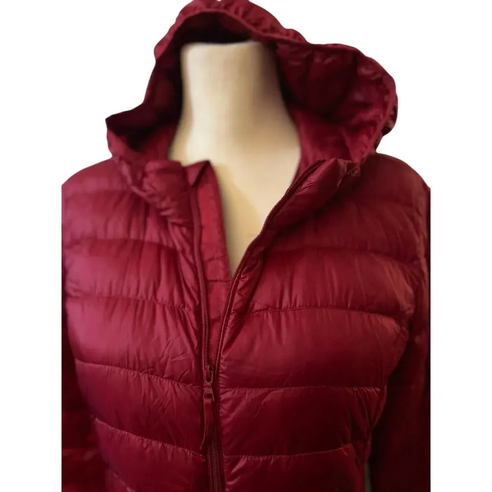 Aritzia TNA Botanie Packable Puffer Goose Down Hooded Jacket, Red, Size Small - Picture 2 of 8
